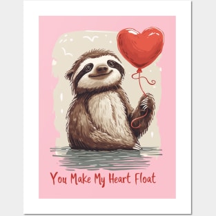 Floating with Love: Adorable Sloth Valentine's Day Posters and Art